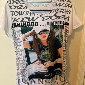 Silk Jeweled Newspaper Style Top